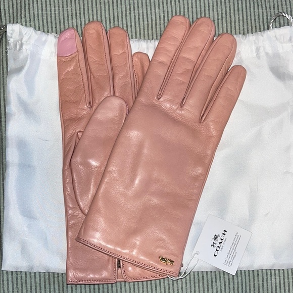 Coach Pink Leather Women's Gloves - Picture 1 of 3